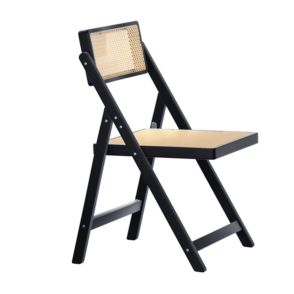 Retro Foldable Rattan Dining Chair - Black - Homecoze