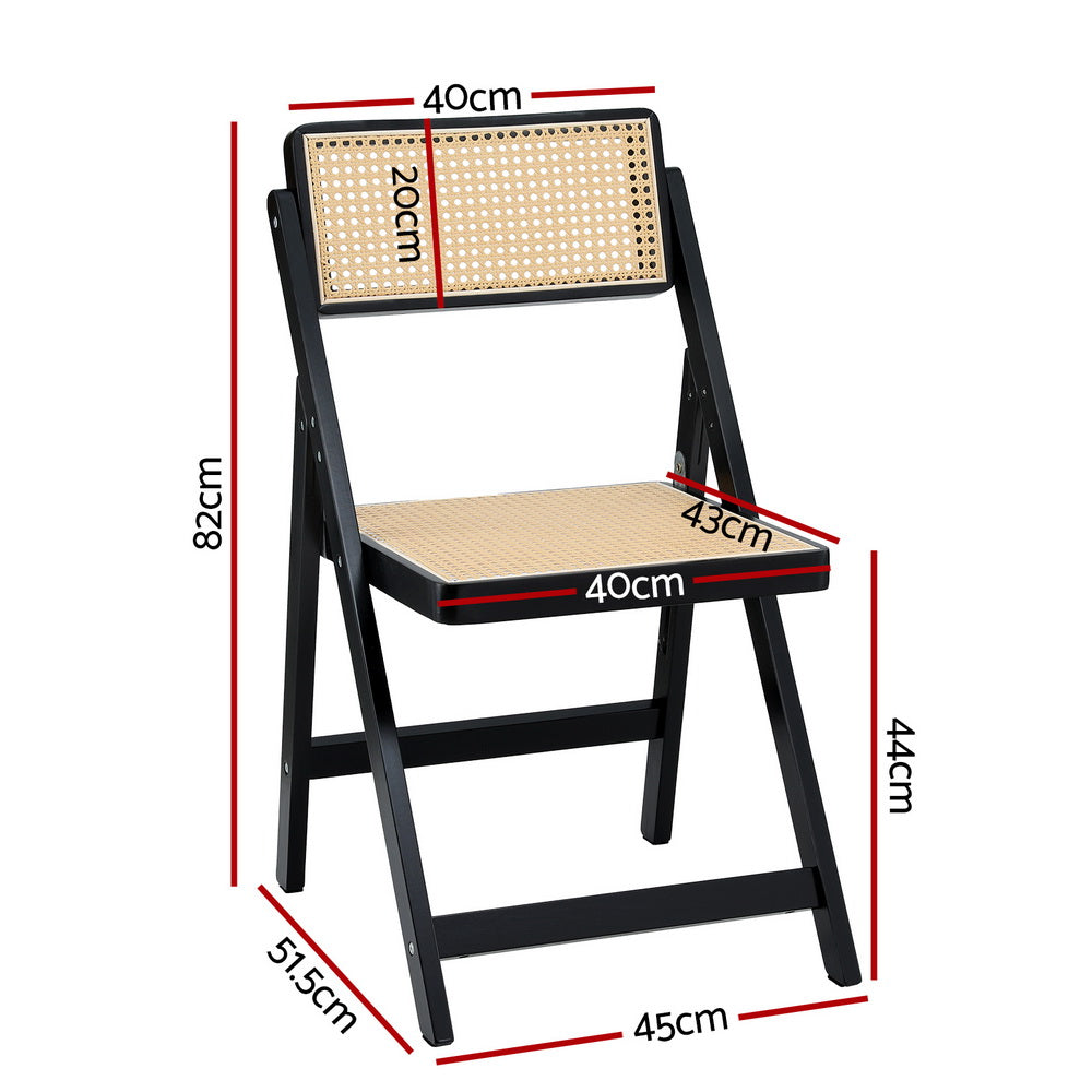 Retro Foldable Rattan Dining Chair - Black