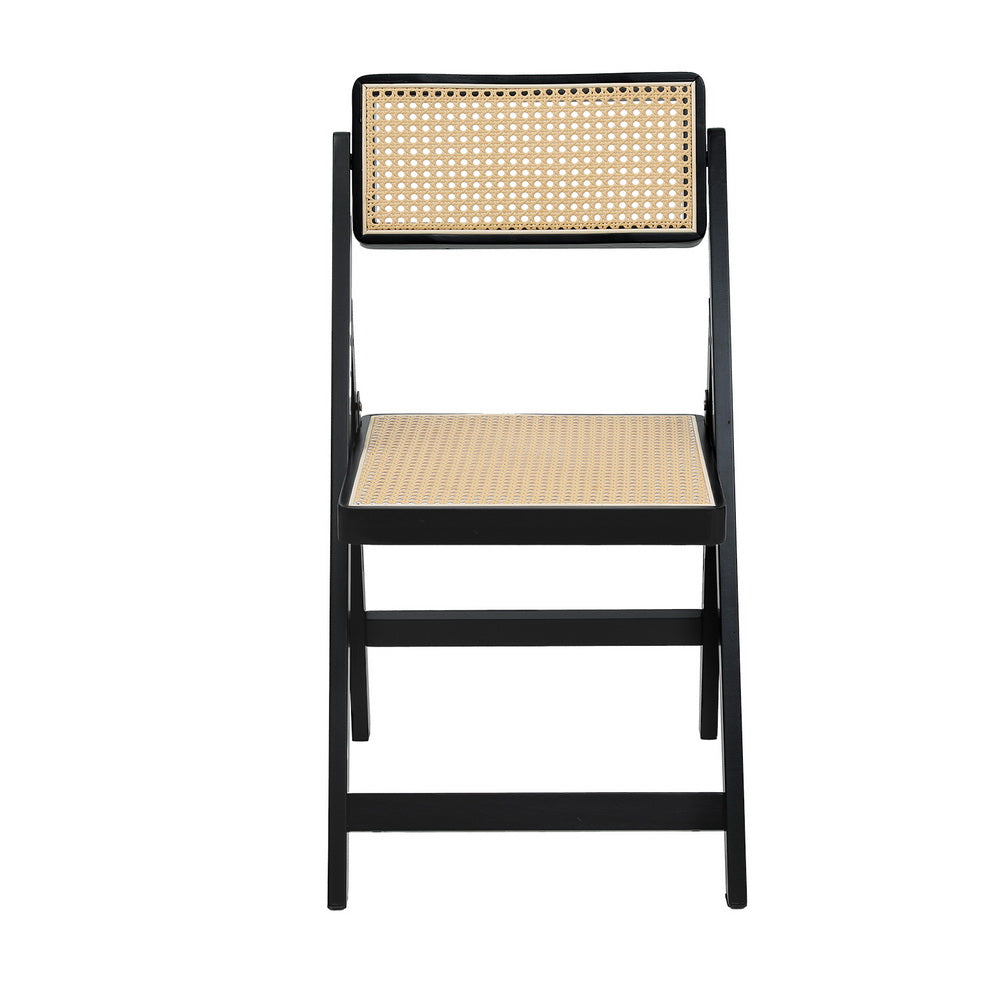 Retro Foldable Rattan Dining Chair - Black - Homecoze