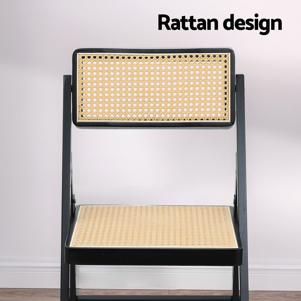 Retro Foldable Rattan Dining Chair - Black - Homecoze