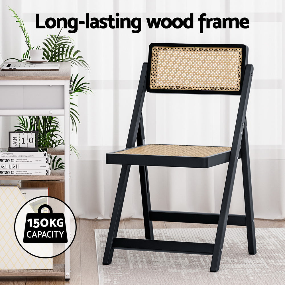 Retro Foldable Rattan Dining Chair - Black - Homecoze
