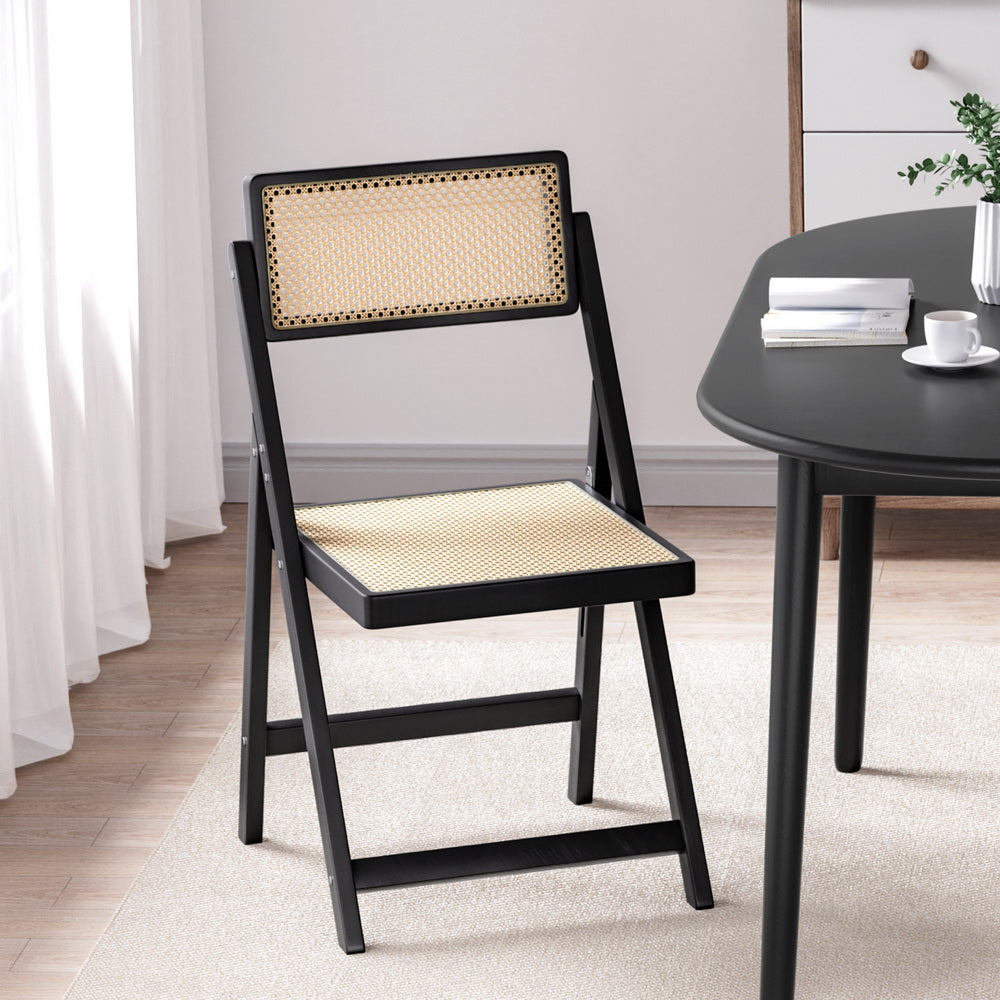 Retro Foldable Rattan Dining Chair - Black - Homecoze