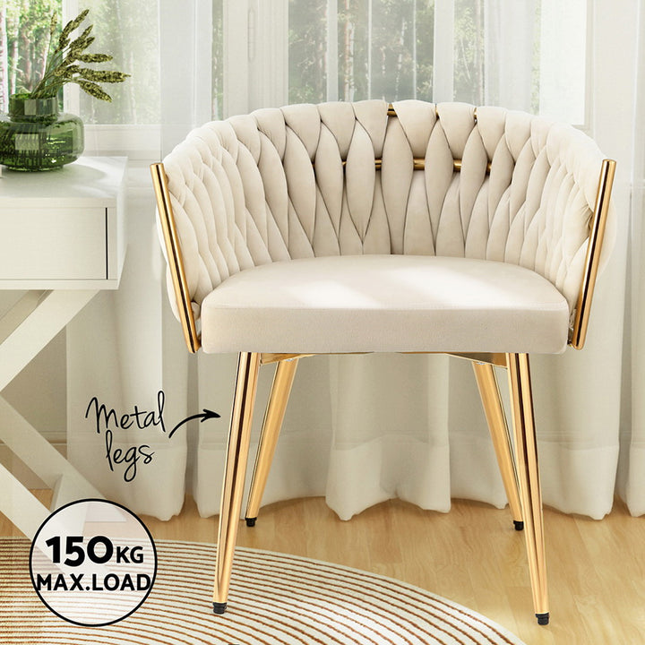 1 Artiss Dining Chair Velvet Armchair Beige - Homecoze