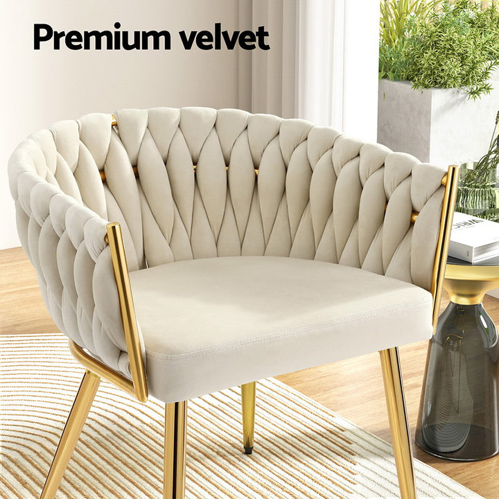 1 Artiss Dining Chair Velvet Armchair Beige - Homecoze