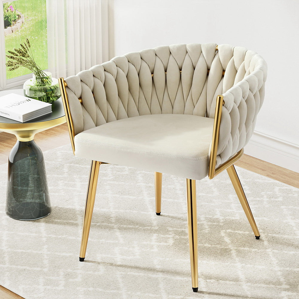 1 Artiss Dining Chair Velvet Armchair Beige - Homecoze