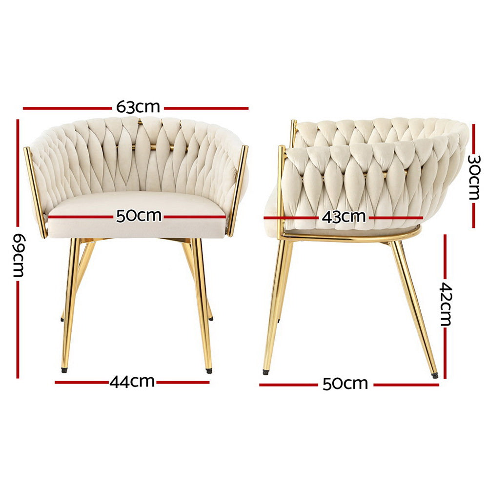 Elias (Set of 2) Woven Velvet Dining Chairs - Beige - Homecoze