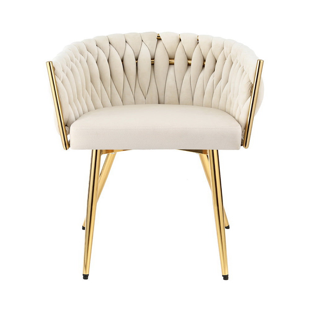 Elias (Set of 2) Woven Velvet Dining Chairs - Beige - Homecoze