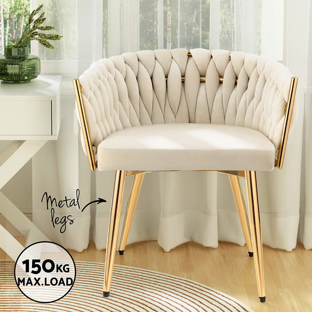 Elias (Set of 2) Woven Velvet Dining Chairs - Beige - Homecoze