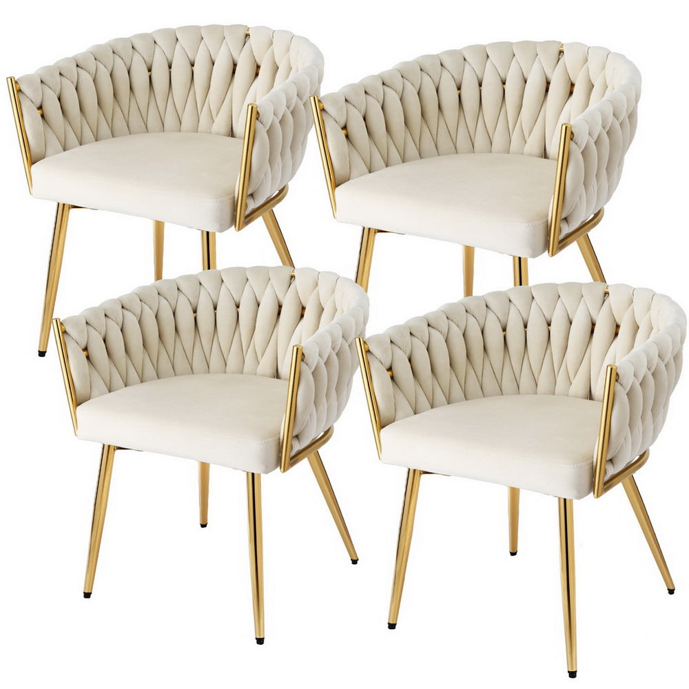 Elias (Set of 4) Woven Velvet Dining Chairs - Beige - Homecoze