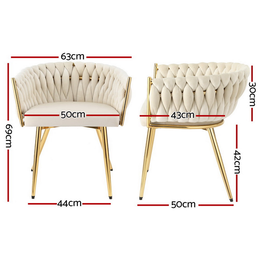 Elias (Set of 4) Woven Velvet Dining Chairs - Beige - Homecoze