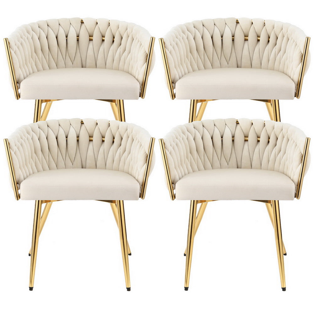Elias (Set of 4) Woven Velvet Dining Chairs - Beige - Homecoze