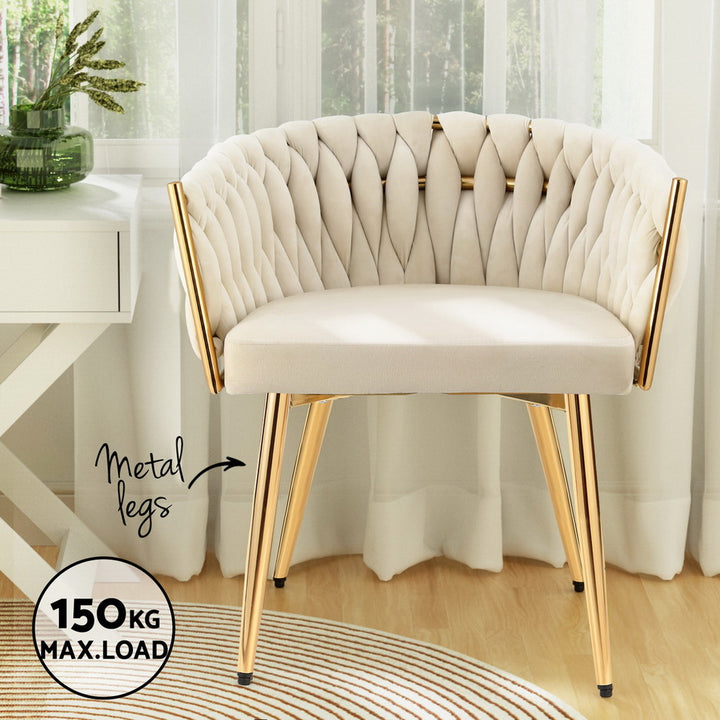 Elias (Set of 4) Woven Velvet Dining Chairs - Beige - Homecoze