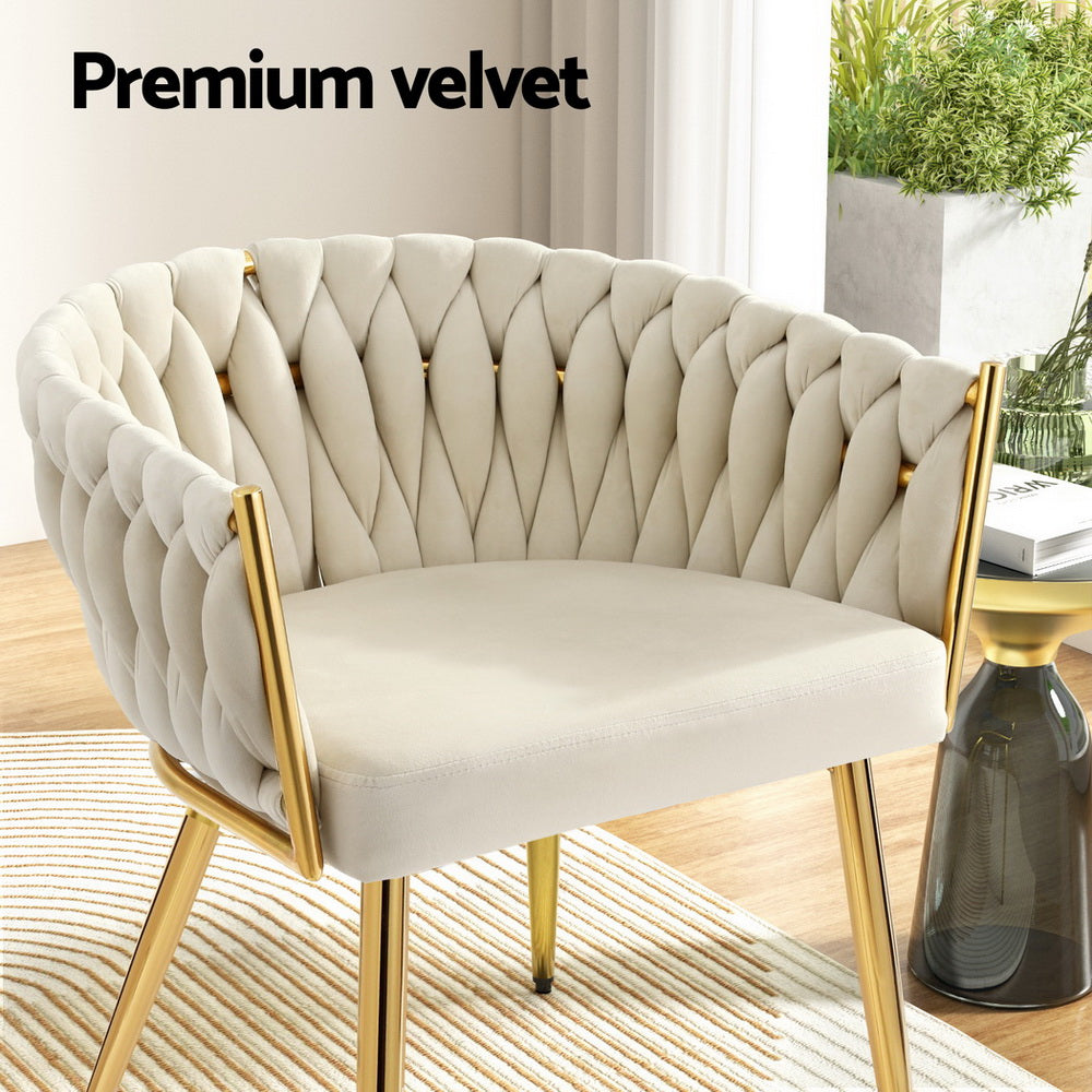 Elias (Set of 4) Woven Velvet Dining Chairs - Beige - Homecoze