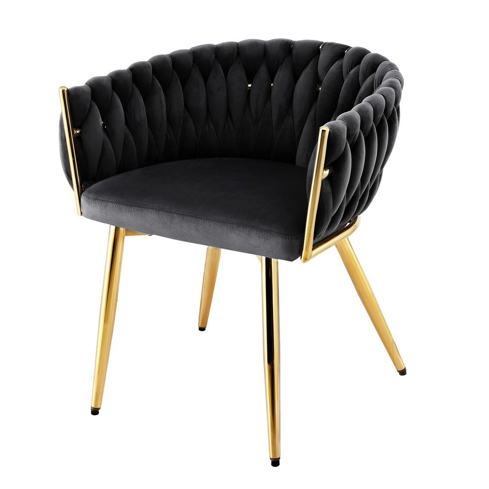 Elias Woven Velvet Dining Chair - Black - Homecoze