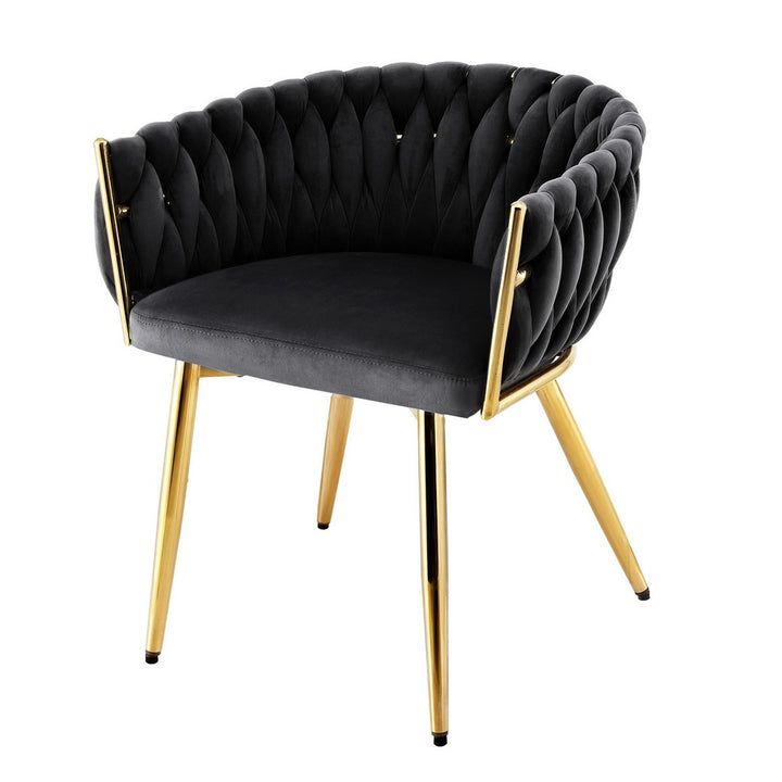 Elias Woven Velvet Dining Chair - Black - Homecoze