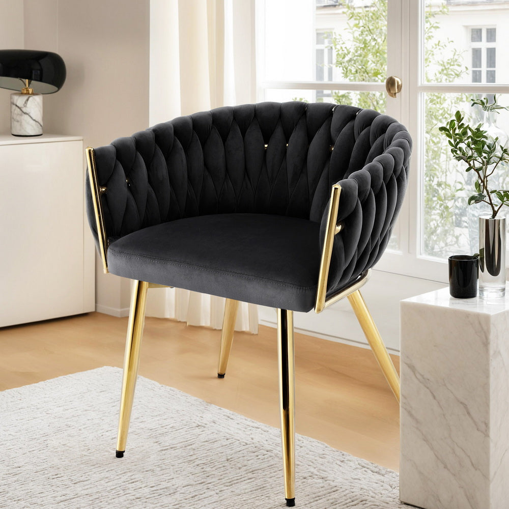 Elias Woven Velvet Dining Chair - Black - Homecoze