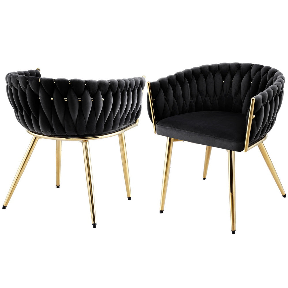 Elias (Set of 2) Woven Velvet Dining Chairs - Black - Homecoze