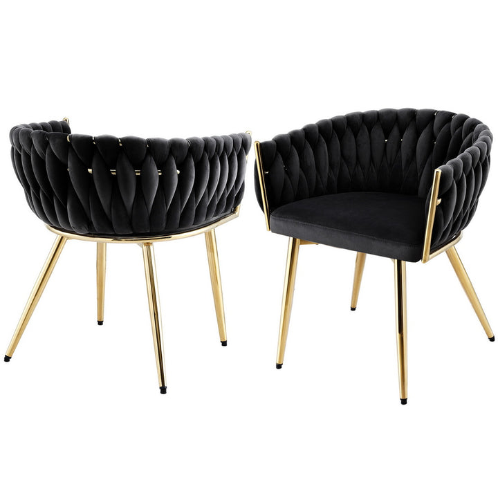 Elias (Set of 2) Woven Velvet Dining Chairs - Black - Homecoze