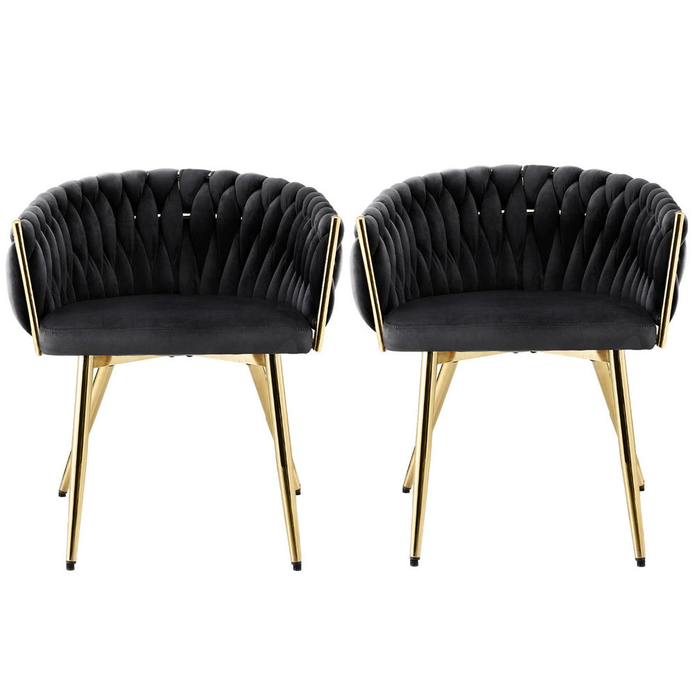 Elias (Set of 2) Woven Velvet Dining Chairs - Black - Homecoze