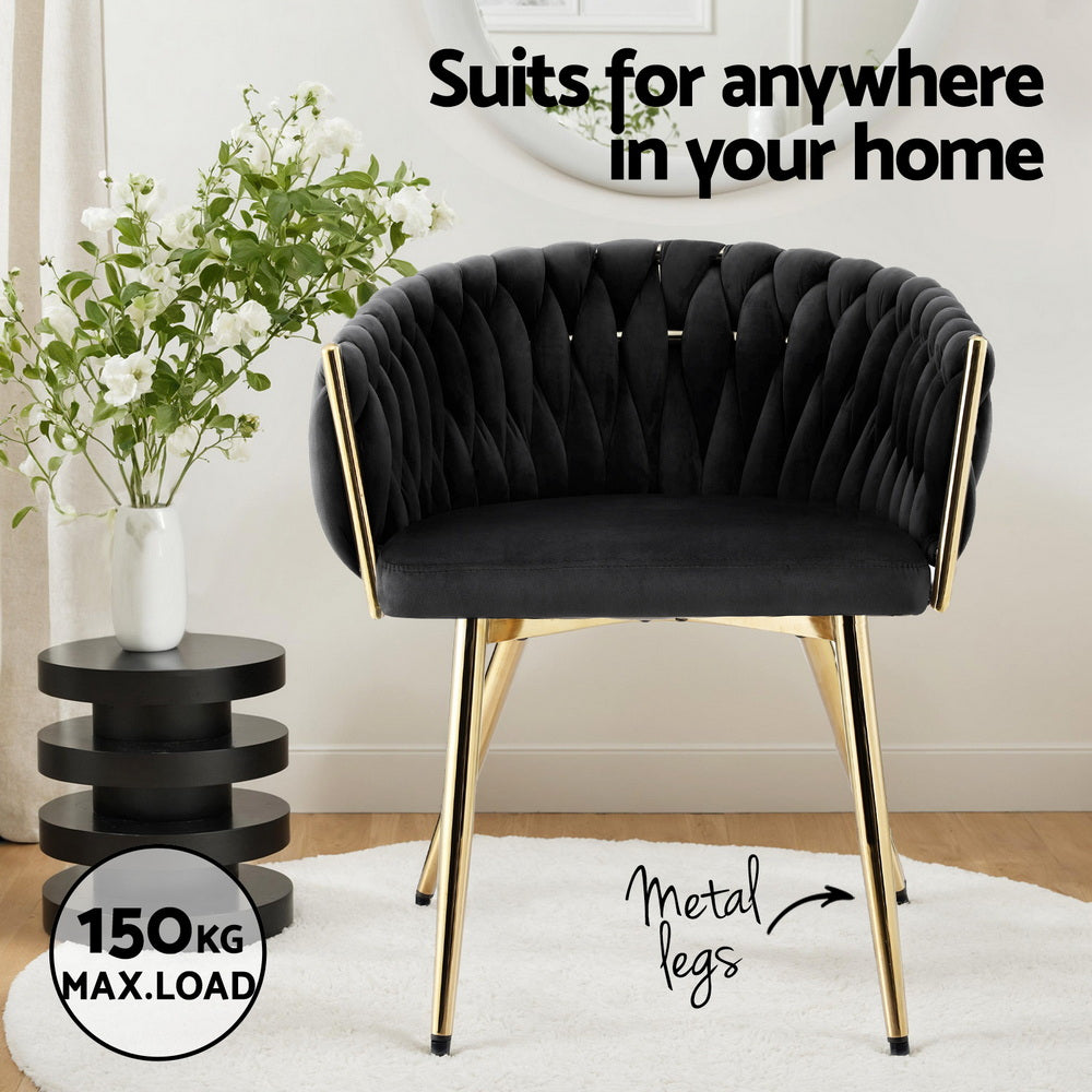 Elias (Set of 2) Woven Velvet Dining Chairs - Black - Homecoze