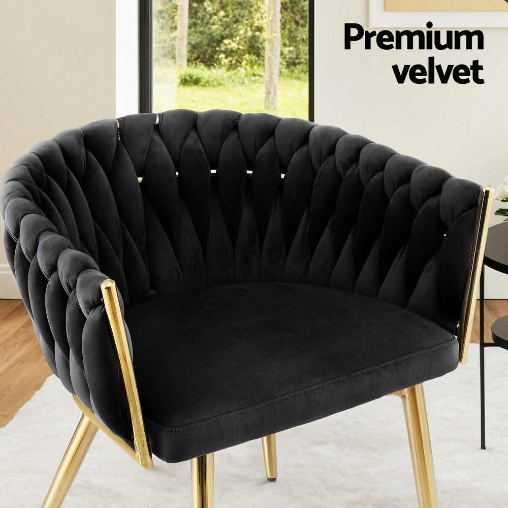 Elias (Set of 2) Woven Velvet Dining Chairs - Black - Homecoze