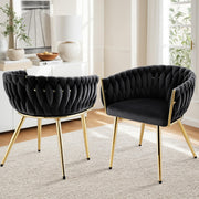 Elias (Set of 2) Woven Velvet Dining Chairs - Black - Homecoze