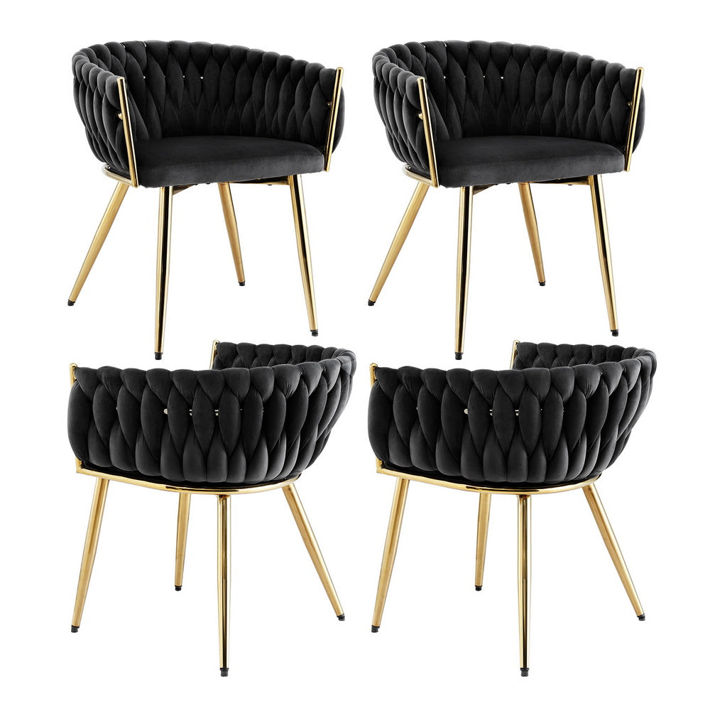 Elias (Set of 4) Woven Velvet Dining Chairs - Black - Homecoze