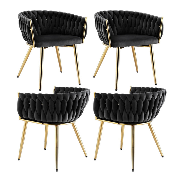 Elias (Set of 4) Woven Velvet Dining Chairs - Black - Homecoze
