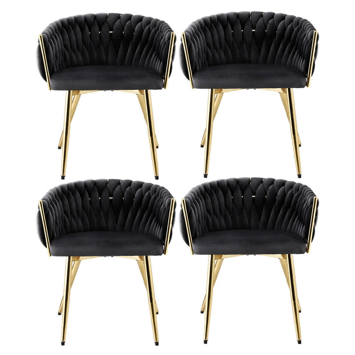 Elias (Set of 4) Woven Velvet Dining Chairs - Black - Homecoze
