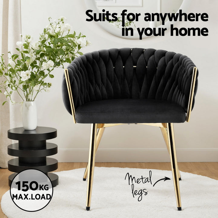 Elias (Set of 4) Woven Velvet Dining Chairs - Black - Homecoze