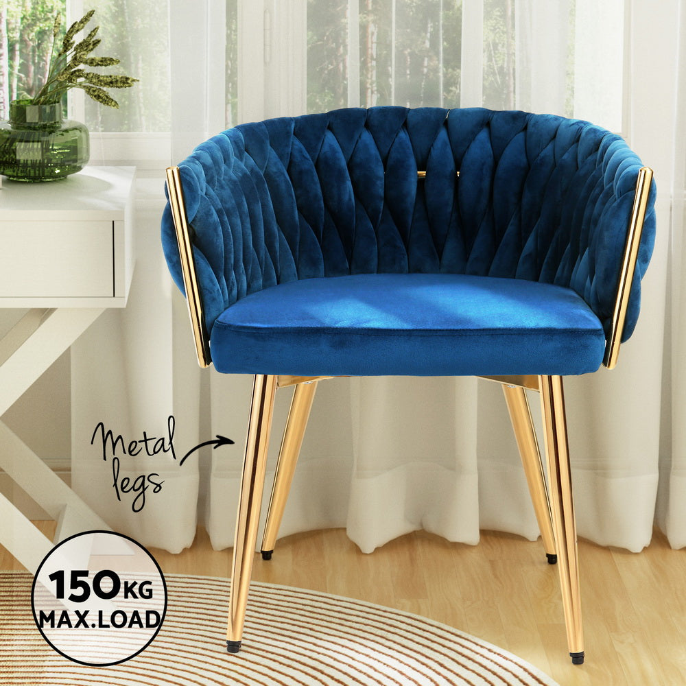 Elias Woven Velvet Dining Chair - Blue - Homecoze