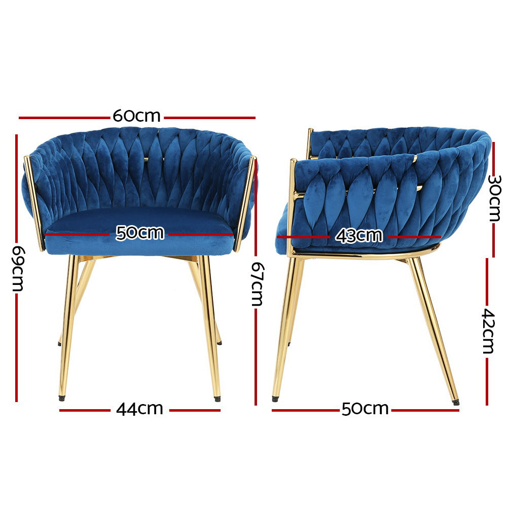 Elias Woven Velvet Dining Chair - Blue - Homecoze