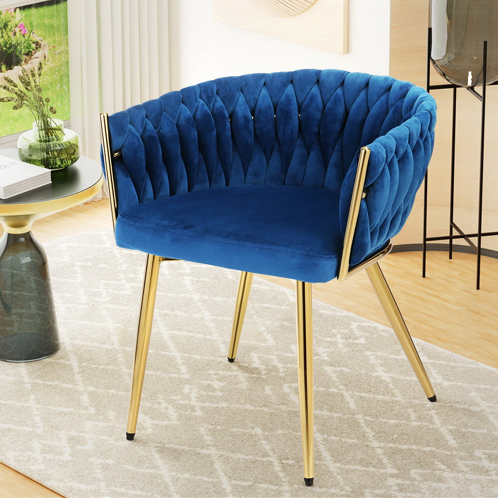 Elias Woven Velvet Dining Chair - Blue - Homecoze