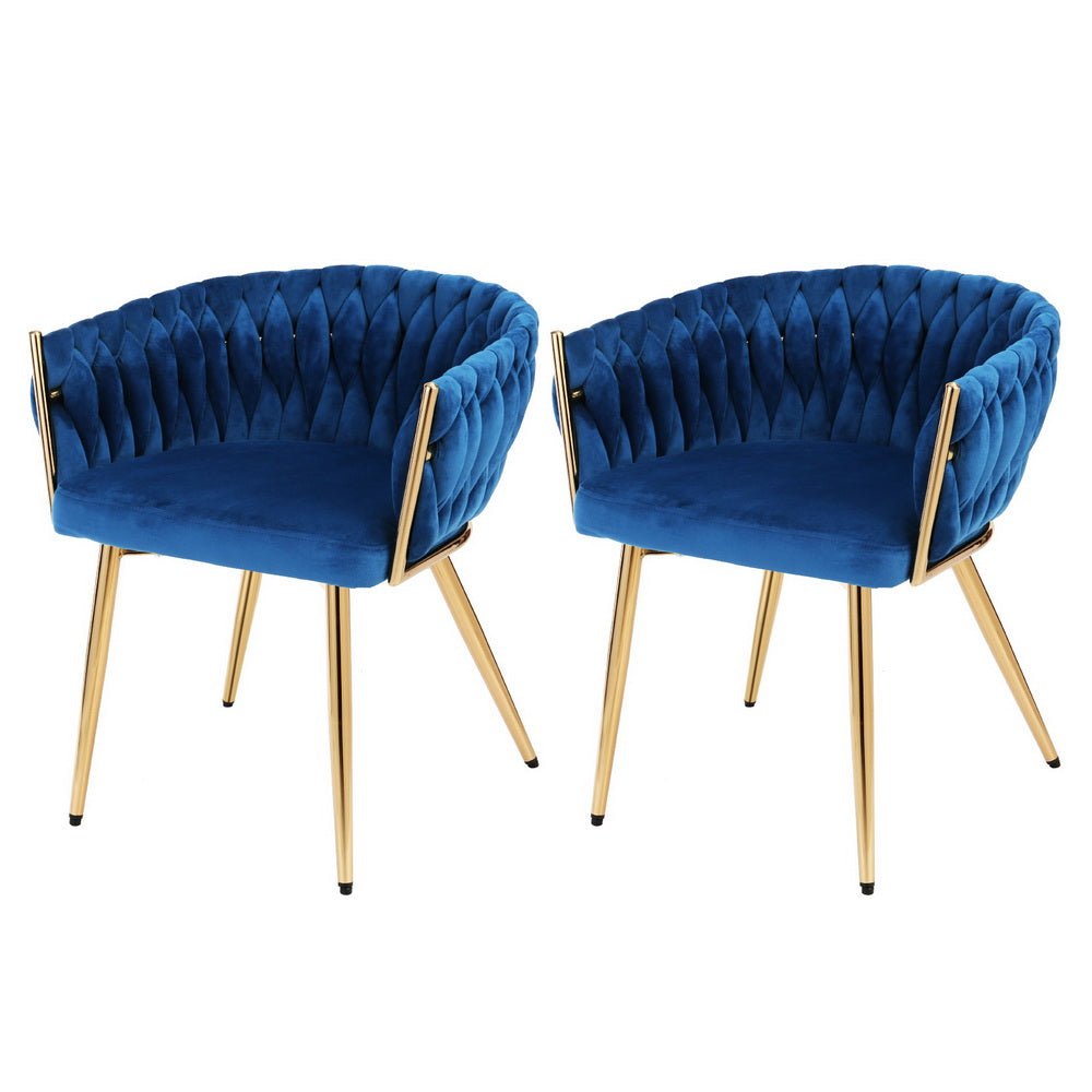 Elias (Set of 2) Woven Velvet Dining Chairs - Blue - Homecoze