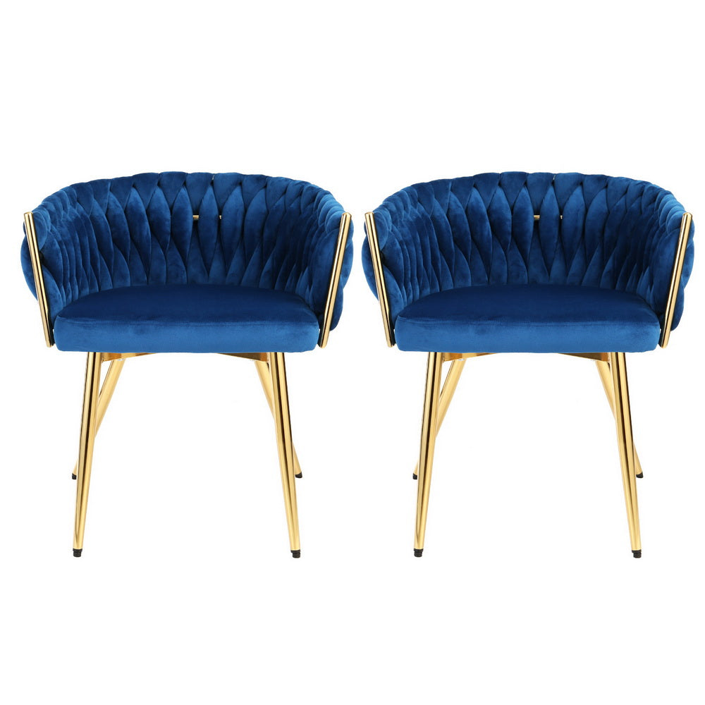 Elias (Set of 2) Woven Velvet Dining Chairs - Blue - Homecoze