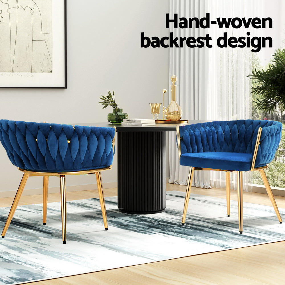 Elias (Set of 2) Woven Velvet Dining Chairs - Blue - Homecoze