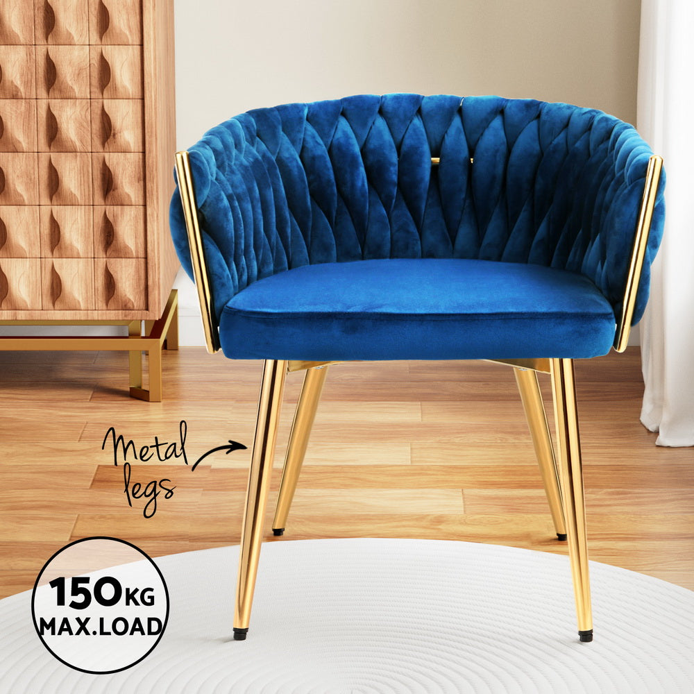 Elias (Set of 2) Woven Velvet Dining Chairs - Blue - Homecoze