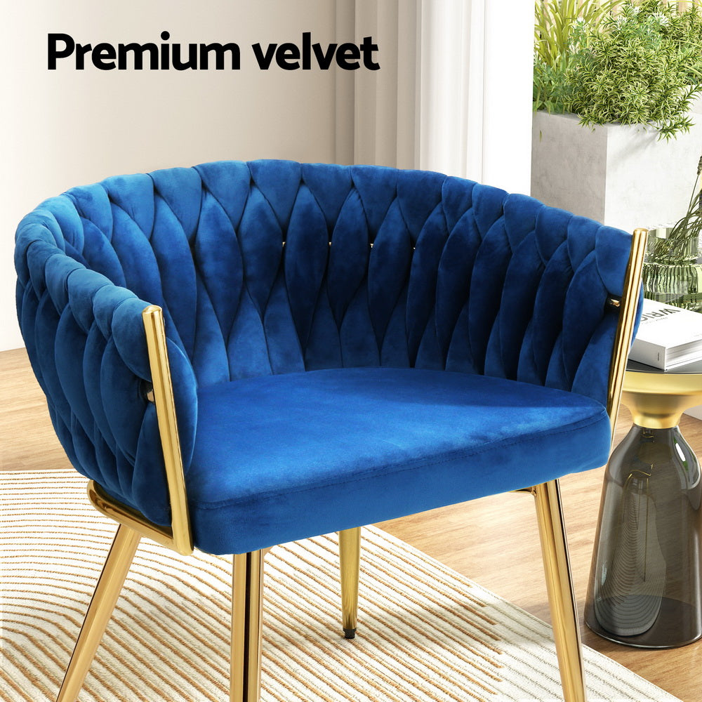 Elias (Set of 2) Woven Velvet Dining Chairs - Blue - Homecoze