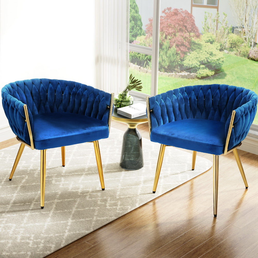 Elias (Set of 2) Woven Velvet Dining Chairs - Blue - Homecoze