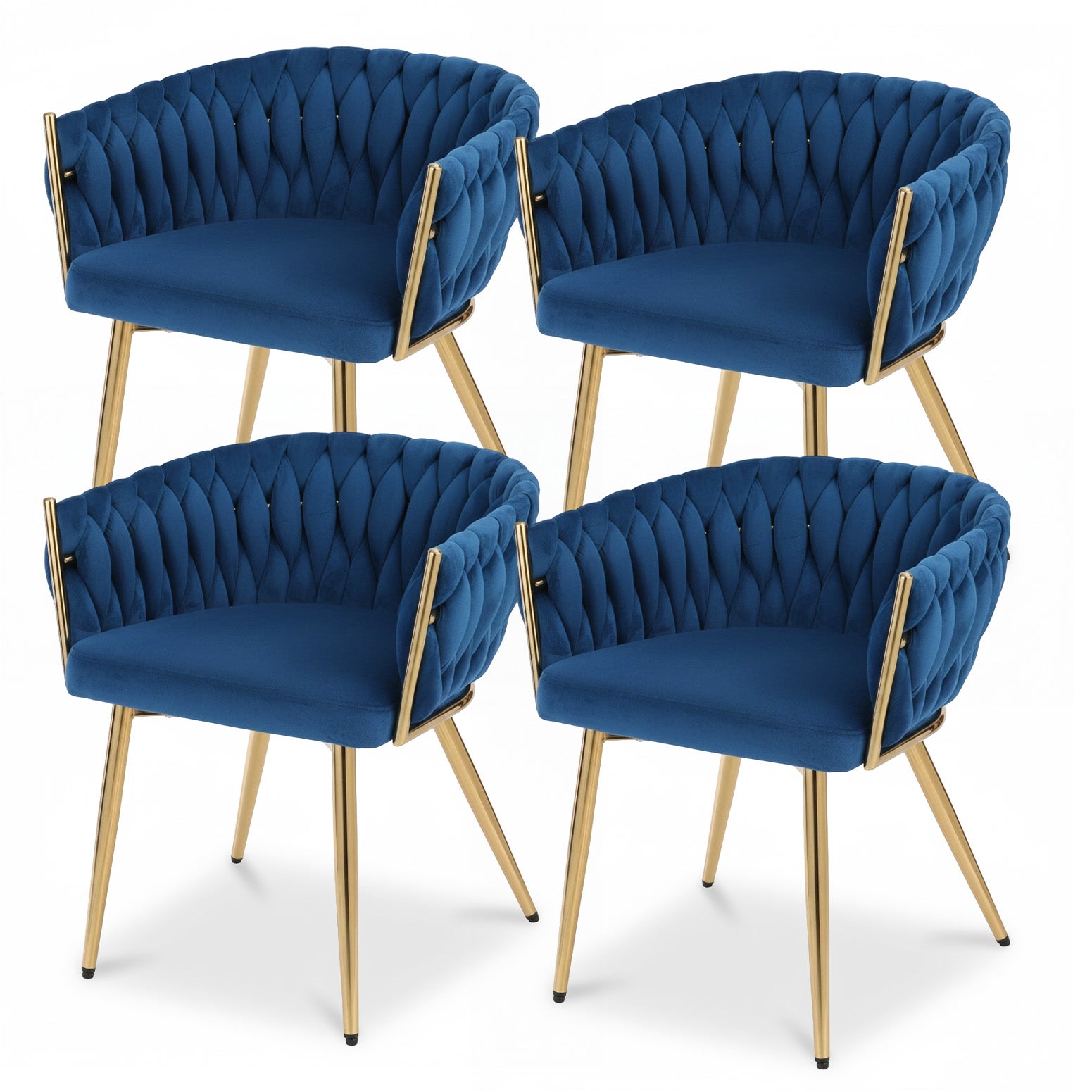 Elias (Set of 4) Woven Velvet Dining Chairs - Blue
