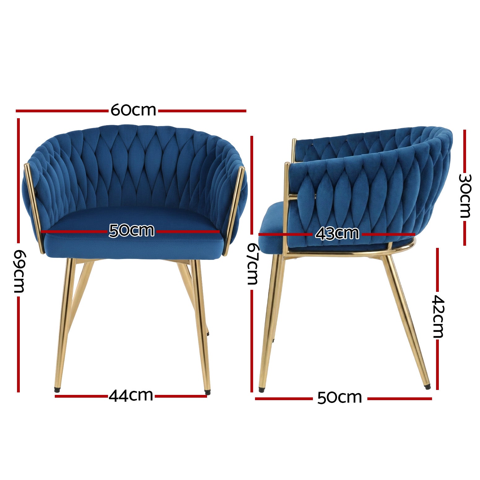 Elias (Set of 4) Woven Velvet Dining Chairs - Blue