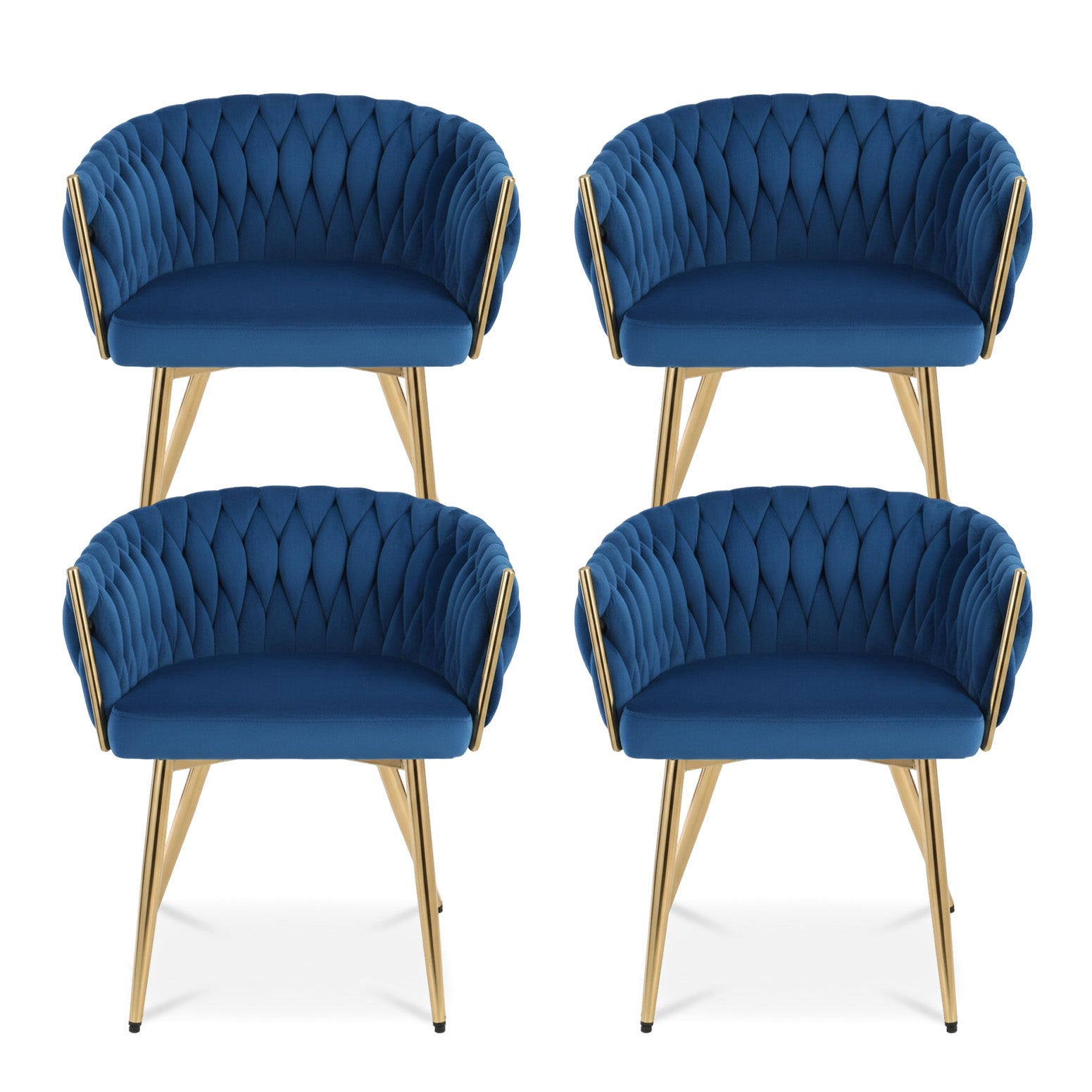 Elias (Set of 4) Woven Velvet Dining Chairs - Blue