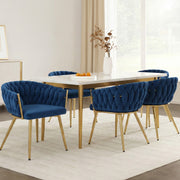 Elias (Set of 4) Woven Velvet Dining Chairs - Blue