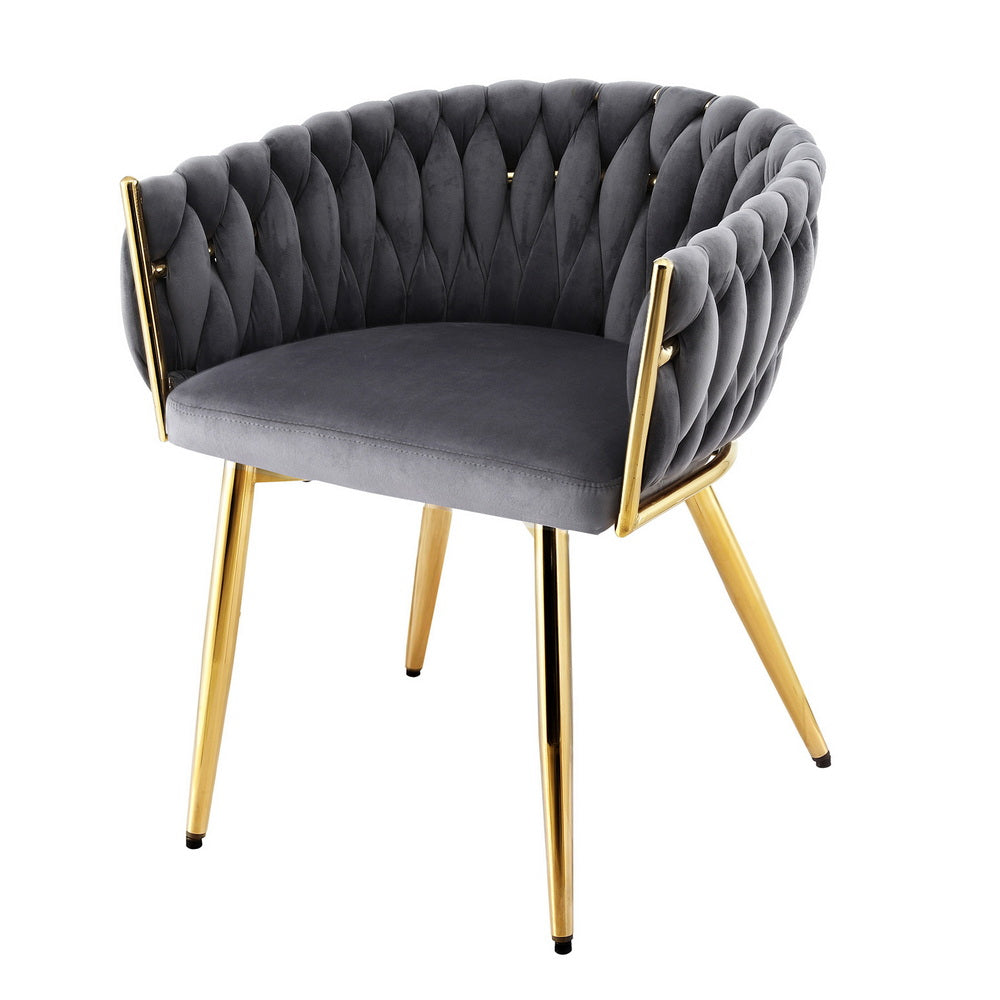 Elias Woven Velvet Dining Chair - Grey - Homecoze