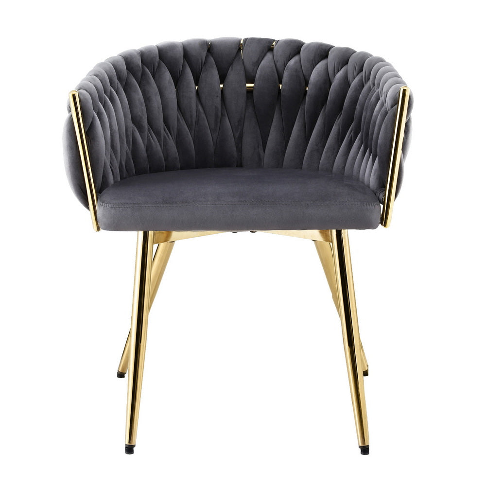 Elias Woven Velvet Dining Chair - Grey - Homecoze