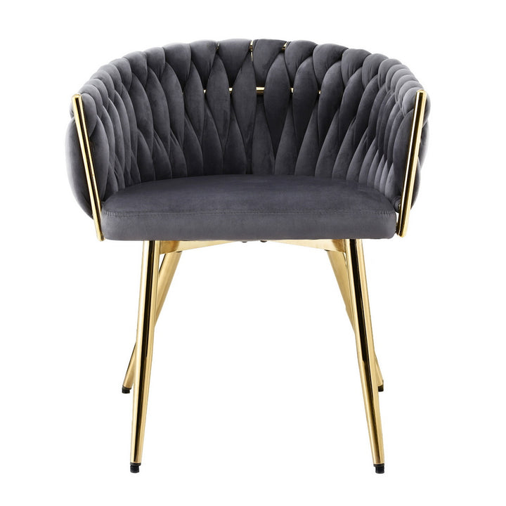 Elias Woven Velvet Dining Chair - Grey - Homecoze