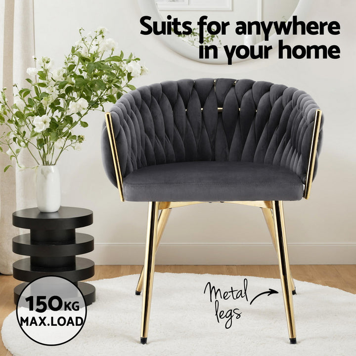 Elias Woven Velvet Dining Chair - Grey - Homecoze