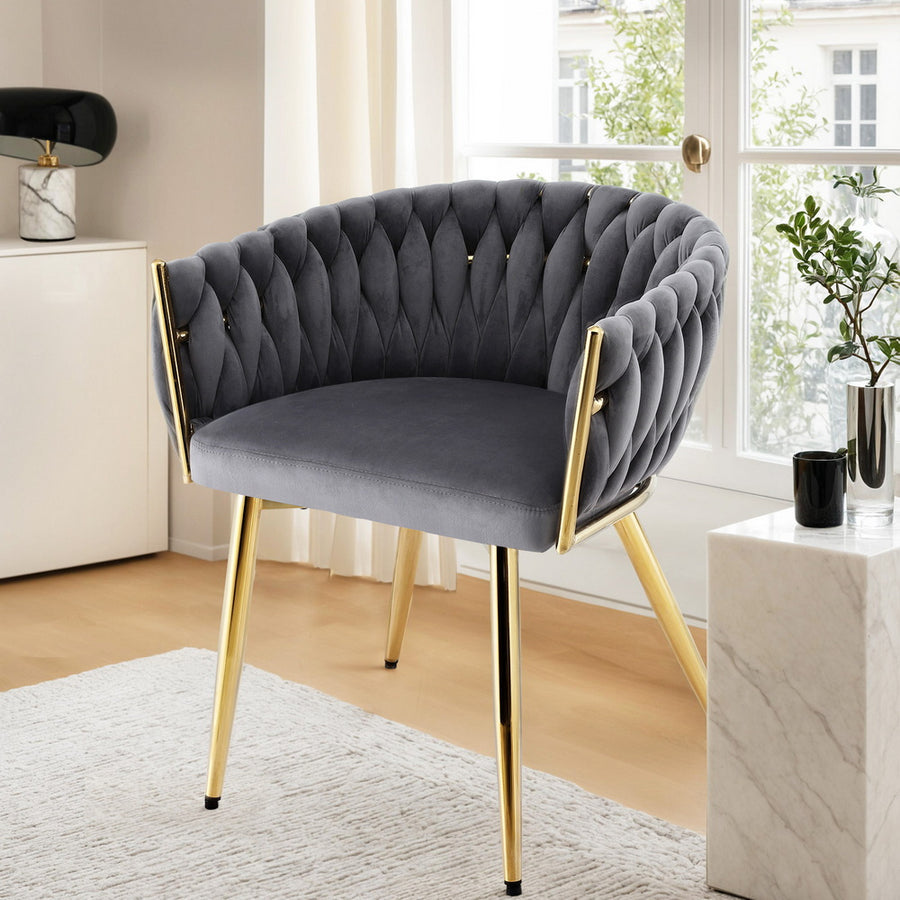 Elias Woven Velvet Dining Chair - Grey - Homecoze