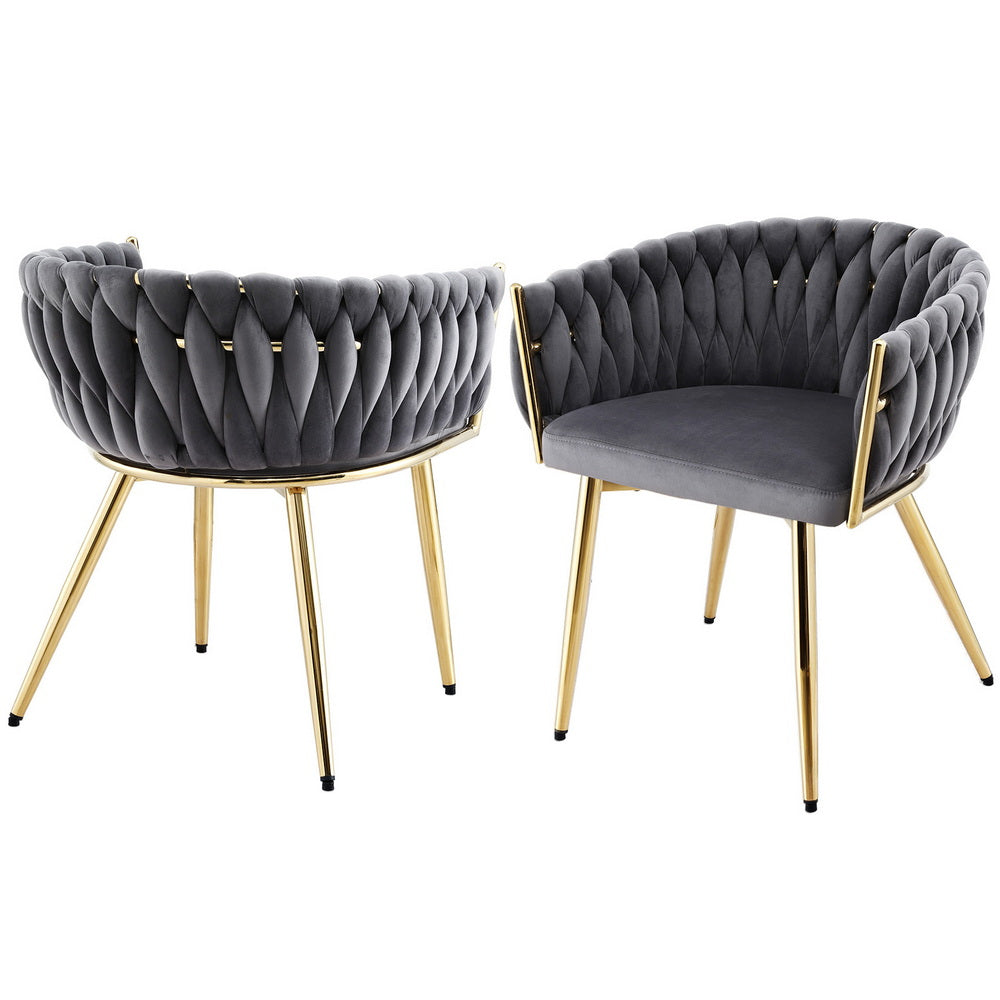 Elias (Set of 2) Woven Velvet Dining Chairs - Grey - Homecoze
