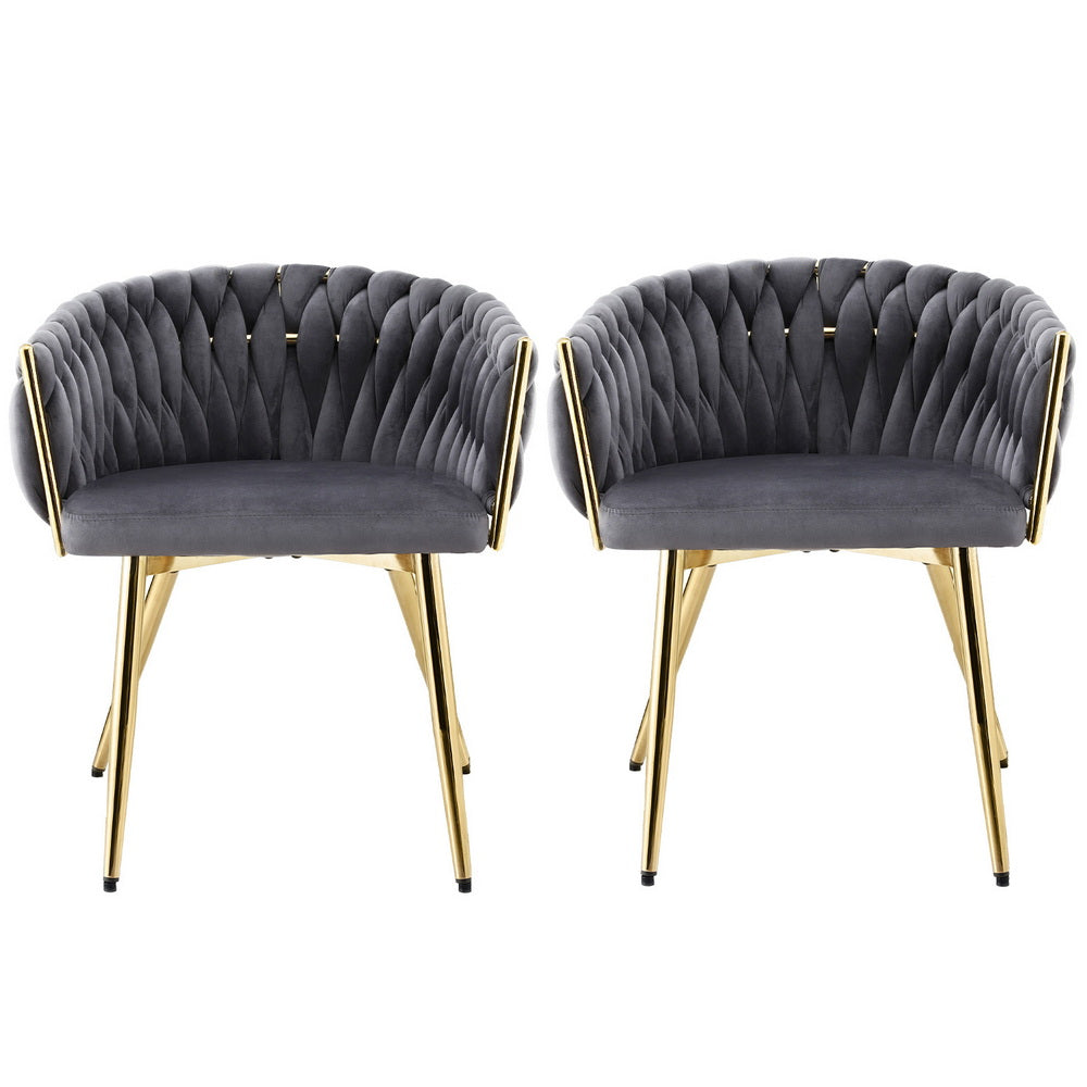 Elias (Set of 2) Woven Velvet Dining Chairs - Grey - Homecoze